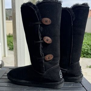 BearPaw Black Tall Button-Accent Winter Boots